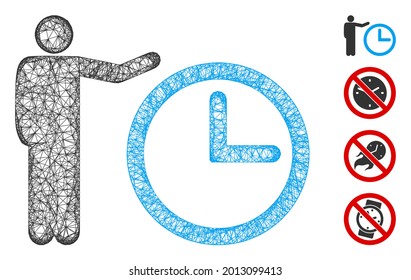 Mesh time show web icon vector ilustración. El modelo de canal se basa en el icono de mostrar el tiempo. Los formularios de red muestran el tiempo abstracto de la canal plana. Red web de marco de cable 2D aislada en un fondo blanco.