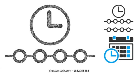 Mesh Timeline polygonal Web-Symbol Vektorgrafik. Das Modell basiert auf dem flachen Symbol der Zeitlinie. Dreieckige Maschenformen abstraktes Zeitstrahl-Flachmodell.
