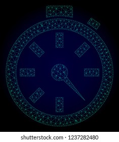 Mesh timer polygonal illustration. Abstract mesh lines, triangles and points on dark background with timer. Wire frame 2D polygonal line network in vector format on a dark blue background.