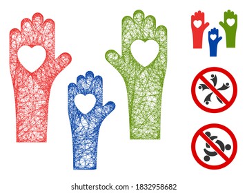 Tolerancia de malla manos ilustración vectorial de icono web poligonal. El modelo de canal se crea a partir de un icono de mano plana de tolerancia. La malla triangular forma un modelo abstracto de tolerancia con manos planas.