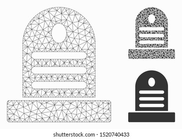 Mesh tombstone model with triangle mosaic icon. Wire frame triangular mesh of tombstone. Vector mosaic of triangles in variable sizes, and color tones. Abstract 2d mesh tombstone,