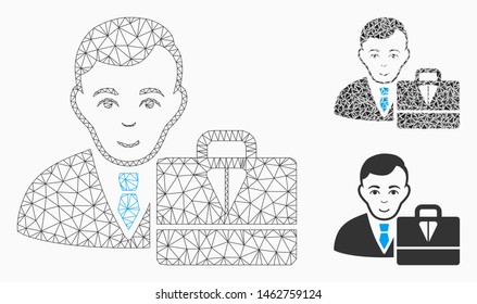 Mesh ton accounter model with triangle mosaic icon. Wire frame triangular mesh of ton accounter. Vector composition of triangle elements in various sizes, and color tints.