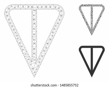 Mesh ton currency model with triangle mosaic icon. Wire carcass triangular mesh of ton currency. Vector mosaic of triangles in different sizes, and color shades. Abstract flat mesh ton currency,