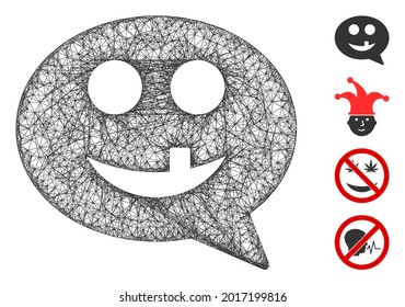Mesh tooth smiley message web symbol vector illustration. Model is based on tooth smiley message flat icon. Mesh forms abstract tooth smiley message flat model.