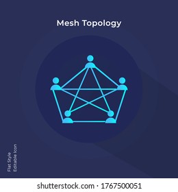 Mesh Topology, a network setup where each computer or device is interconnected with one another. Network Diagram.