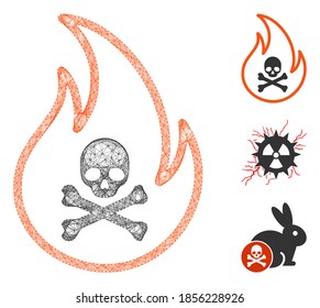 Mesh toxic fire polygonal web icon vector illustration. Carcass model is based on toxic fire flat icon. Triangle mesh forms abstract toxic fire flat model.