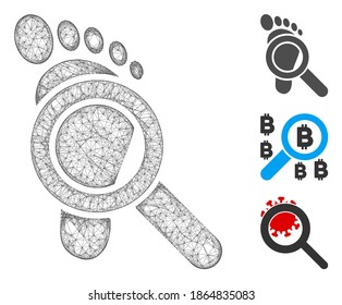 Mesh trace detective polygonal web symbol vector illustration. Carcass model is based on trace detective flat icon. Triangle mesh forms abstract trace detective flat carcass.