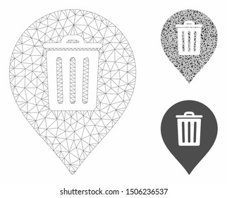 Mesh trash can marker model with triangle mosaic icon. Wire frame polygonal mesh of trash can marker. Vector collage of triangle parts in different sizes, and color tinges.