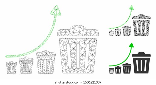 Mesh trash growing trend model with triangle mosaic icon. Wire carcass polygonal mesh of trash growing trend. Vector mosaic of triangle parts in variable sizes, and color tinges.