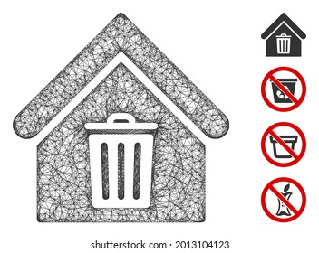 Mesh trash house web symbol vector illustration. Carcass model is based on trash house flat icon. Mesh forms abstract trash house flat model. wireframe flat web network isolated on a white background.
