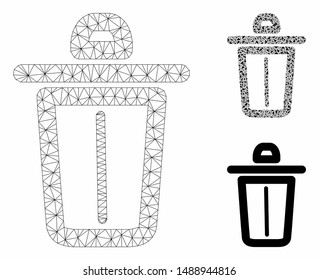 Mesh trash model with triangle mosaic icon. Wire carcass triangular mesh of trash. Vector composition of triangle elements in different sizes, and color tinges. Abstract 2d mesh trash,