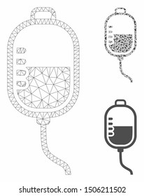 Mesh treatment dropper model with triangle mosaic icon. Wire carcass polygonal mesh of treatment dropper. Vector mosaic of triangle elements in various sizes, and color tinges.