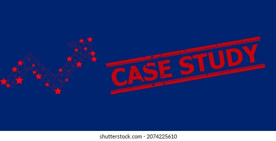 Mesh trend up arrow polygonal icon vector illustration, and red CASE STUDY grunge stamp imitation. Carcass model is created from trend up arrow flat icon, with stars and polygonal mesh.