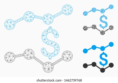 Mesh trends model with triangle mosaic icon. Wire frame polygonal mesh of trends. Vector composition of triangle parts in variable sizes, and color tints. Abstract 2d mesh trends,