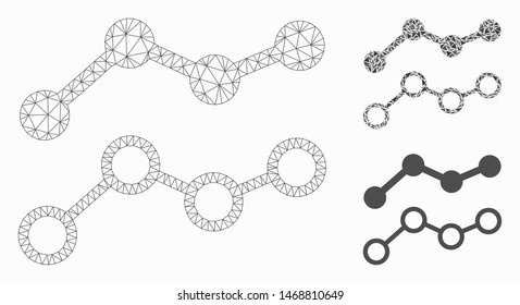Mesh trends model with triangle mosaic icon. Wire frame triangular mesh of trends. Vector mosaic of triangle parts in variable sizes, and color tinges. Abstract 2d mesh trends,