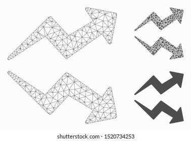 Mesh trends model with triangle mosaic icon. Wire frame triangular mesh of trends. Vector mosaic of triangles in different sizes, and color tinges. Abstract 2d mesh trends,