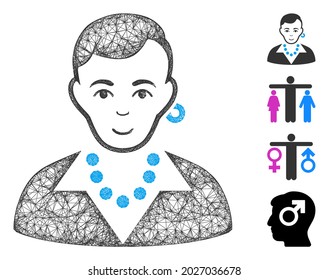 Mesh trendy gay web icon vector illustration. Carcass model is created from trendy gay flat icon. Mesh forms abstract trendy gay flat carcass.