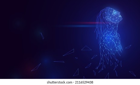 Mesh triangular glowing blue girl on a dark background