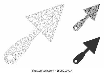 Mesh trowel model with triangle mosaic icon. Wire carcass polygonal mesh of trowel. Vector collage of triangle parts in different sizes, and color shades. Abstract 2d mesh trowel,