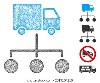 Mesh truck distribution links web icon vector illustration. Carcass model is created from truck distribution links flat icon. Mesh forms abstract truck distribution links flat model.
