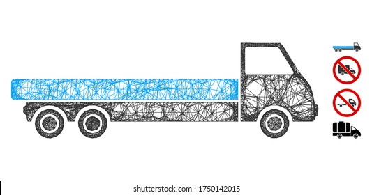 Mesh truck web icon vector illustration. Model is based on truck flat icon. Network forms abstract truck flat model. wireframe flat line network isolated on a white background. Bonus icons are added.