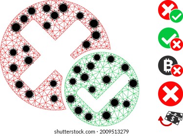 Mesh true negative polygonal icon vector illustration, with black infectious centers. Carcass model is based on true negative flat icon, with infection items and triangle mesh.