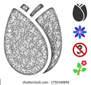 Mesh tulip bud web icon vector illustration. Model is based on tulip bud flat icon. Mesh forms abstract tulip bud flat model. wireframe flat web network isolated on a white background.