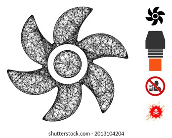 Mesh turbine web symbol vector illustration. Carcass model is created from turbine flat icon. Mesh forms abstract turbine flat model. Wire frame flat web network isolated on a white background.