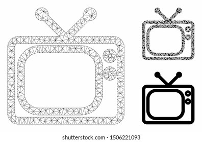 Mesh tv model with triangle mosaic icon. Wire frame triangular mesh of tv. Vector mosaic of triangle elements in variable sizes, and color tinges. Abstract 2d mesh tv, built from triangular grid.