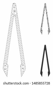 Mesh tweezers model with triangle mosaic icon. Wire carcass polygonal mesh of tweezers. Vector mosaic of triangle parts in variable sizes, and color tones. Abstract 2d mesh tweezers,