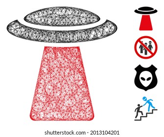 Mesh UFO ray web icon vector illustration. Carcass model is based on UFO ray flat icon. Network forms abstract UFO ray flat model. Wire frame flat web network isolated on a white background.