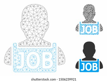 Mesh unemployed model with triangle mosaic icon. Wire carcass polygonal mesh of unemployed. Vector mosaic of triangle elements in various sizes, and color tints. Abstract flat mesh unemployed,