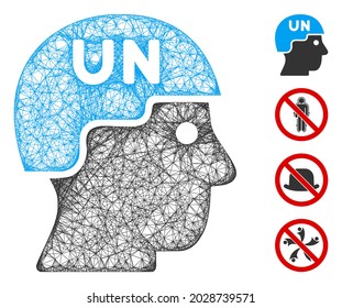 Mesh United Nations Soldier Helmet Web Icon Vector Illustration. Carcass Model Is Based On United Nations Soldier Helmet Flat Icon. Network Forms Abstract United Nations Soldier Helmet Flat Model.