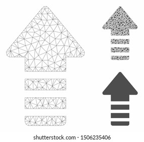 Mesh update arrow model with triangle mosaic icon. Wire frame triangular mesh of update arrow. Vector mosaic of triangle elements in different sizes, and color shades. Abstract 2d mesh update arrow,