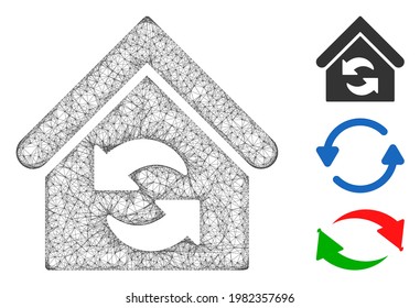 Mesh update building polygonal web icon vector illustration. Model is based on update building flat icon. Triangular network forms abstract update building flat carcass.