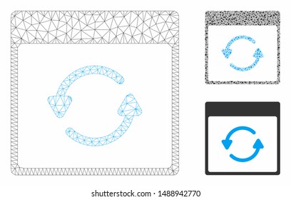 Mesh update calendar page model with triangle mosaic icon. Wire frame polygonal mesh of update calendar page. Vector mosaic of triangle parts in various sizes, and color shades.