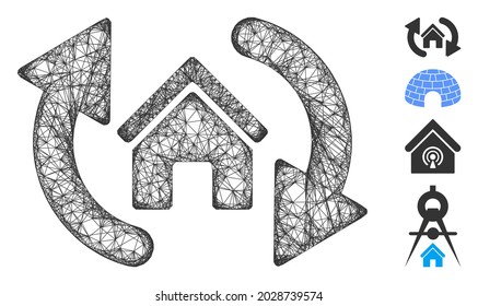 Mesh update house web icon vector illustration. Model is based on update house flat icon. Net forms abstract update house flat model. wireframe flat line network isolated on a white background.