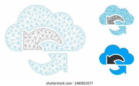 Mesh update model with triangle mosaic icon. Wire carcass polygonal mesh of update. Vector mosaic of triangle parts in different sizes, and color tints. Abstract flat mesh update,