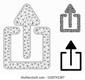 Mesh upload model with triangle mosaic icon. Wire frame polygonal mesh of upload. Vector mosaic of triangles in various sizes, and color shades. Abstract 2d mesh upload, designed with triangles.