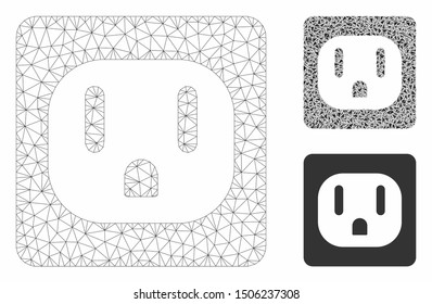 Mesh USA electric socket model with triangle mosaic icon. Wire frame triangular network of USA electric socket. Vector composition of triangle parts in variable sizes, and color shades.