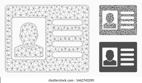 Mesh user account model with triangle mosaic icon. Wire frame polygonal mesh of user account. Vector mosaic of triangle parts in various sizes, and color shades. Abstract 2d mesh user account,