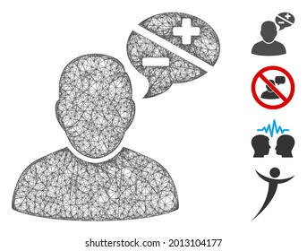 Mesh user arguments web icon vector illustration. Model is based on user arguments flat icon. Network forms abstract user arguments flat carcass.