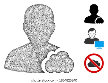 Mesh user cloud polygonal web icon vector illustration. Abstraction is based on user cloud flat icon. Triangle mesh forms abstract user cloud flat carcass.