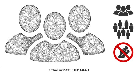 Mesh user group polygonal web icon vector illustration. Model is based on user group flat icon. Triangular mesh forms abstract user group flat model.