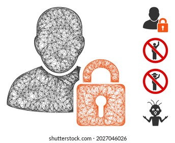 Mesh user locked web symbol vector illustration. Model is based on user locked flat icon. Mesh forms abstract user locked flat model. wireframe flat line network isolated on a white background.