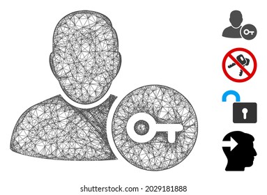 Mesh-Benutzer Login Web 2d Vektorgrafik. Das Modell basiert auf dem flachen Symbol des Benutzers. Netzwerk-Formulare abstraktes User Login-Flachmodell. Wireframe-2D-Web-Netzwerk einzeln auf weißem Hintergrund.