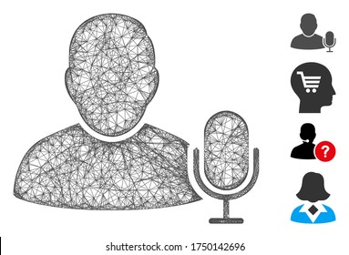 Mesh user microphone web icon vector illustration. Model is based on user microphone flat icon. Mesh forms abstract user microphone flat model.