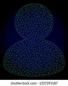 Mesh user polygonal illustration. Abstract mesh lines, triangles and points on dark background with user. Wire frame 2D polygonal line network in vector format on a dark blue background.