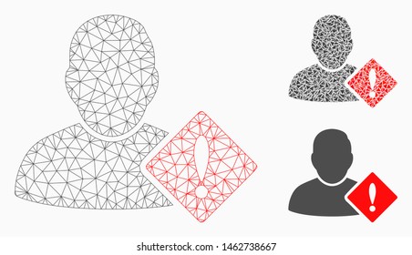 Mesh user problem model with triangle mosaic icon. Wire frame polygonal network of user problem. Vector mosaic of triangle parts in different sizes, and color shades. Abstract 2d mesh user problem,