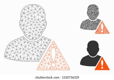 Mesh user problem model with triangle mosaic icon. Wire carcass triangular mesh of user problem. Vector composition of triangle elements in variable sizes, and color tints.